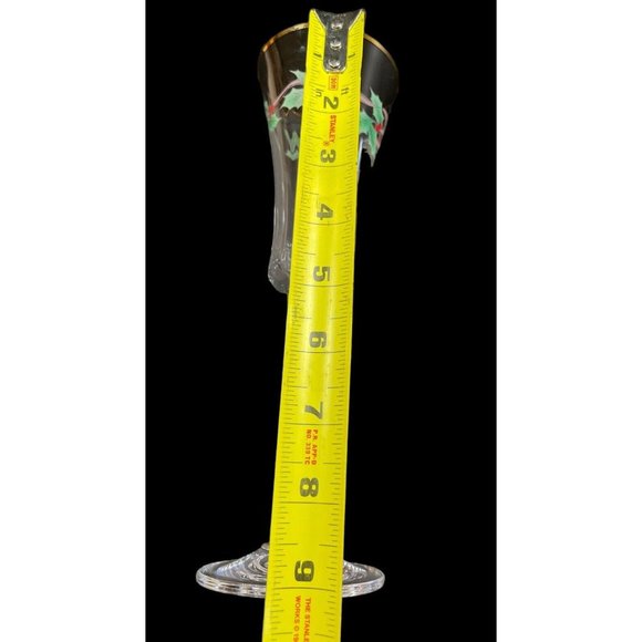 Christmas Champagne Flutes Chrystal Clear w Poinsettia Glass 9.5' Tall. Set of 4 - Picture 7 of 8